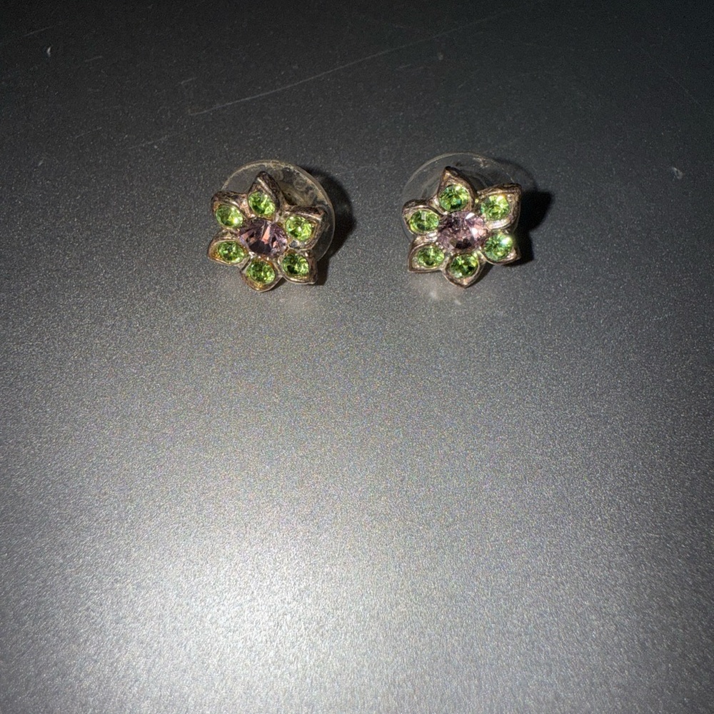 Green and Pink Floral Stud Earrings